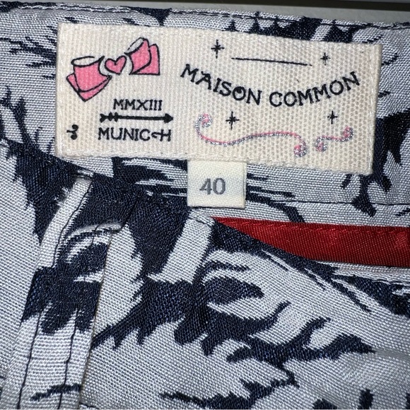 Maison Common Straight Leg Pants-Navy Blue White Palm Tree Print-EUR 40 - Picture 5 of 8